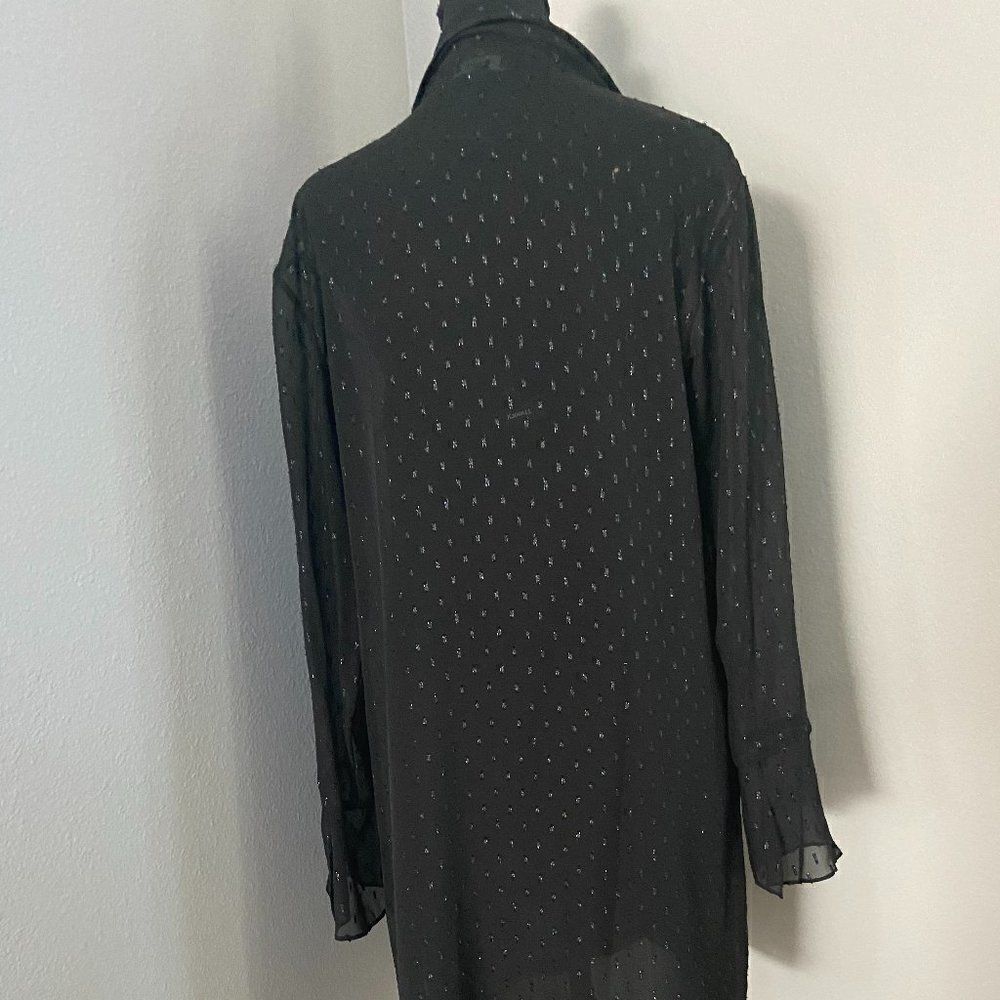 Theory Scarf Metallic Silk Long Sleeves Black Sheer Dress Size 8 - Picture 10 of 16
